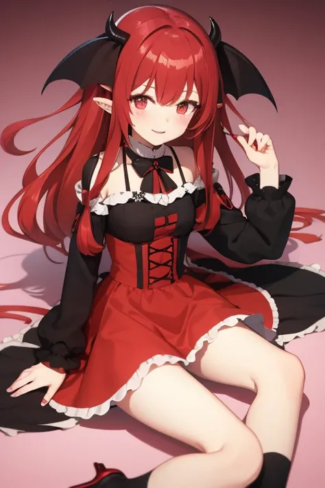 succubus loli in cute dress with long red hair