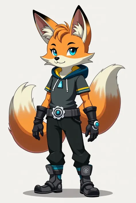 he is a young, anthropomorphic fox boy with a unique genetic mutation giving him two tails instead of one. He possesses dull amber fur with white fur around his muzzle, his front torso, and the tips of his tails, and has fluffy fur at the tips of his cheek...