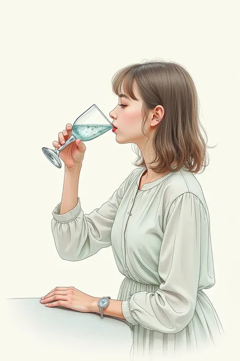 Create me an image of an  drawing drinking mineral water.