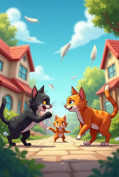  I want an animated image for elementary school ren according to this story : Do you fight between cats and cats in a neighborhood




