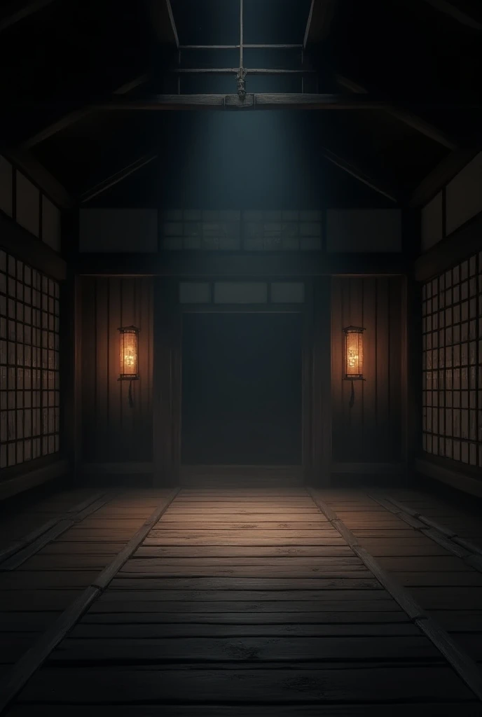 Japanese dojo , dark and with a sense of mystery and mystical and empty 