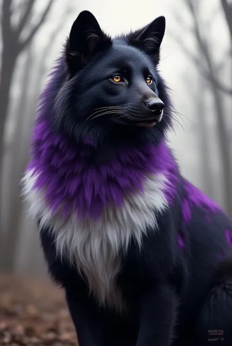 make me an animal picture with these colors:black white and purple and can you make ot more realistic like its a real animal?