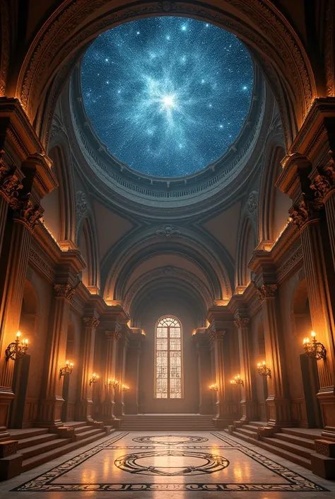 Realistic photo image of the Interior of a Masonic Temple with a real starry vault