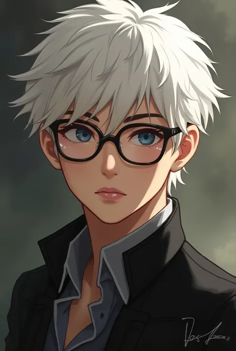 Percy de Rolo with White hair and glasses young man Realistic.  Vox Machina. 