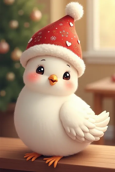 A dove with a Christmas hat 