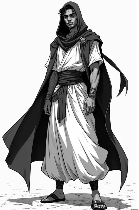 Un personnage de manga marocain en noir et blanc 
