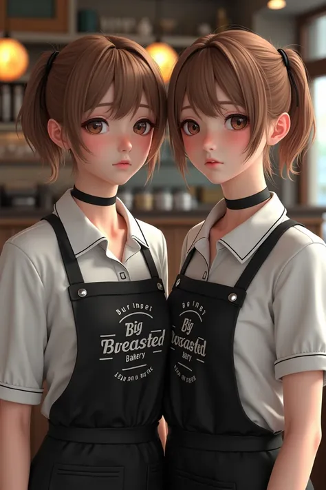 teenage girls(​masterpiece:1.4)、(en 8K、realisitic、RAW Photo、 Top quality :1.4)、(real way:1.4)、(real skin that looks like :1.3)、Super A high resolution、A、 beautiful and finely detailed eyes 、 Short ponytail with light brown hair、Waitresses、 white shirt、noth...