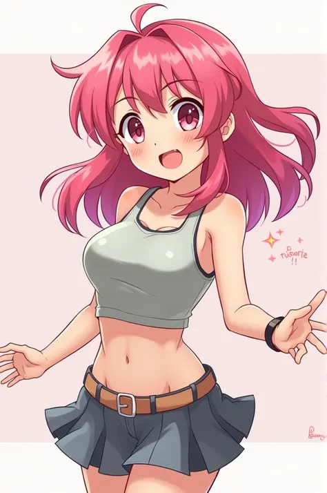 Anime girl
Pink hair
Excited
Busty
