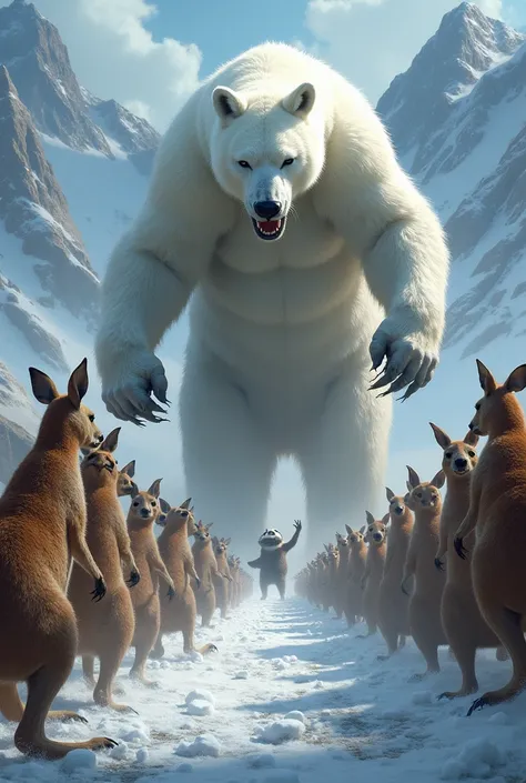 Army of kangaroos defeated by polar bear and panda