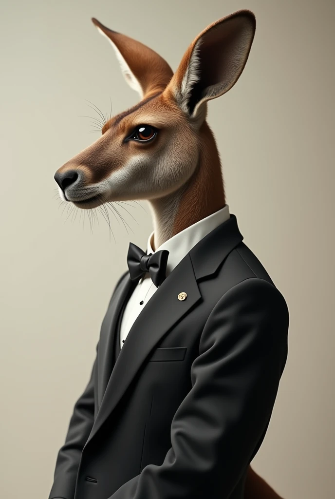 Beautiful full faith kangaroo, looking in profile with elegant dress clothes