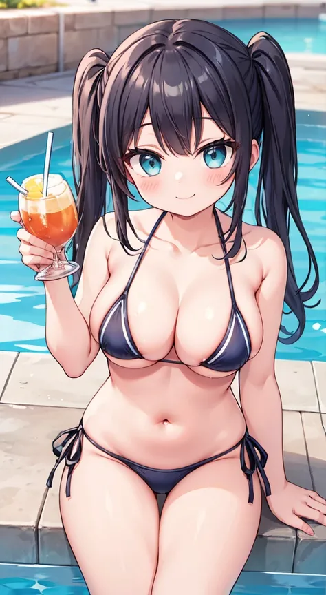 Drinking sour 1.1,Highest quality,ENAMEL Bikini,luster micro bikini ,side tie bikini bottom,Twin tails,Large Breasts,Poolside,smile,glamorous,