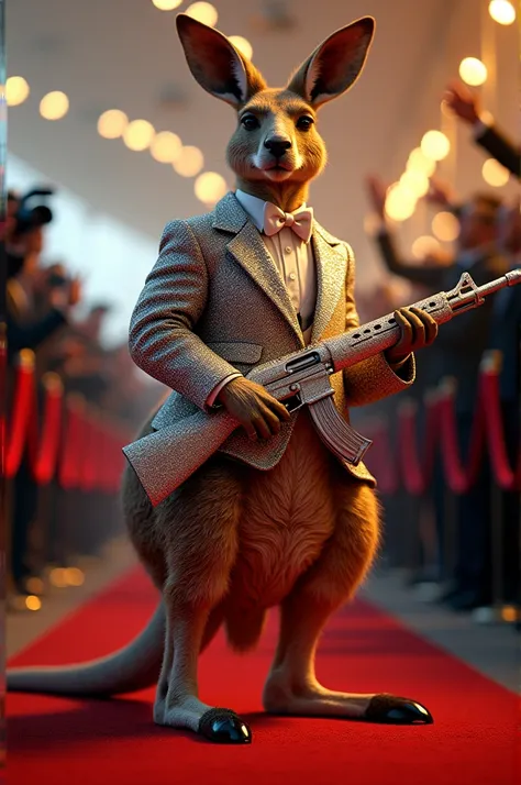 The multi-millionaire kangaroo king on the American red carpet with a diamond cane and an AK 47 diamond gun