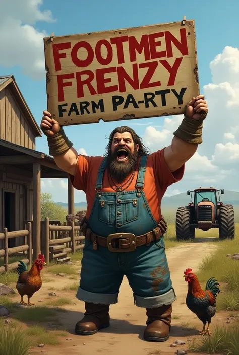 Create an warcraft peon in a ridiculously redneck version with a sign saying Footmen Frenzy Farm Party