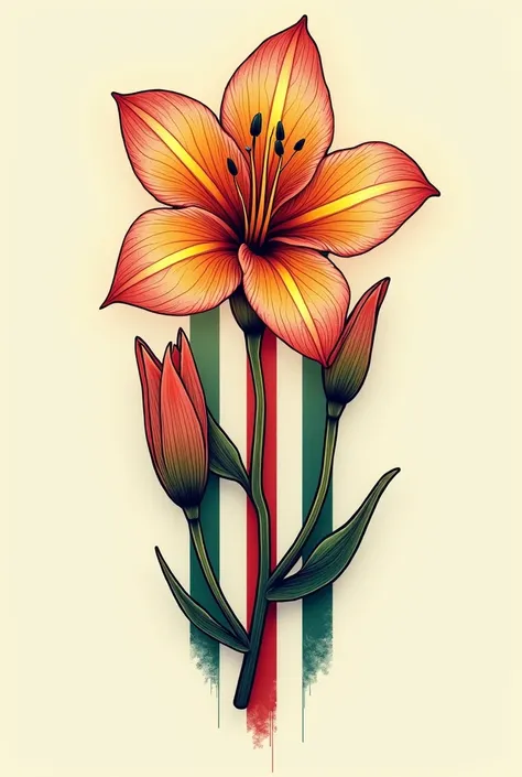 I want a tattoo with the Lirio flower , And the 3 colored stripes of the Fluminense team with the vertical stripes of the team under the plant