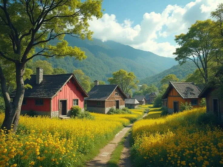  town with several small colored colonials in it is an idyllic place, surrounded by lush nature,  where time seems to stand still .  Its inhabitants live in harmony with the land ,  and the extraordinary events , like the rain of yellow flowers  