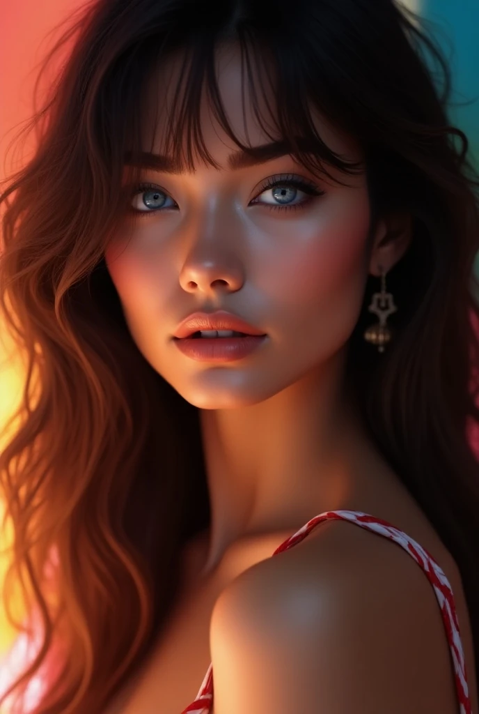   beautiful female top model with wavy hair, a strand of hair with a light fringe  , Blue-gray eyes, ( best quality ,4K,8k, highres icon,masterpiece:1.2), ,(realistic,photorealistic,photo-realistic:1.37), detailed facial features ,  detailed eyes ,  detail...