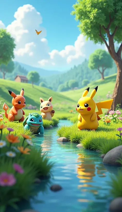 Create a Pixar-style animated background of the pokemon series 