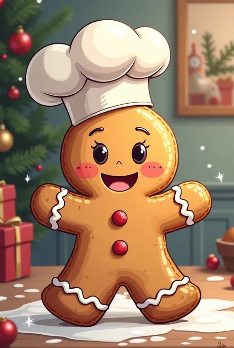 Christmas gingerbread cookie ,  with chefs hat drawing for ren