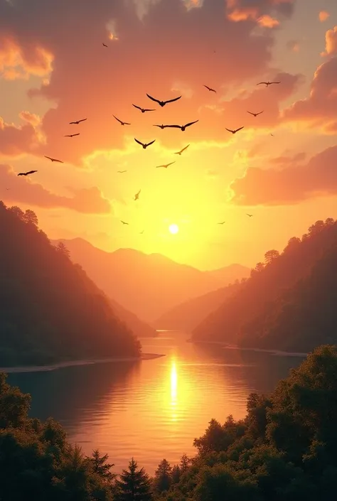 A beautiful sunrise with the sun rising in the east in nature birds in the sky cloud in the sky 