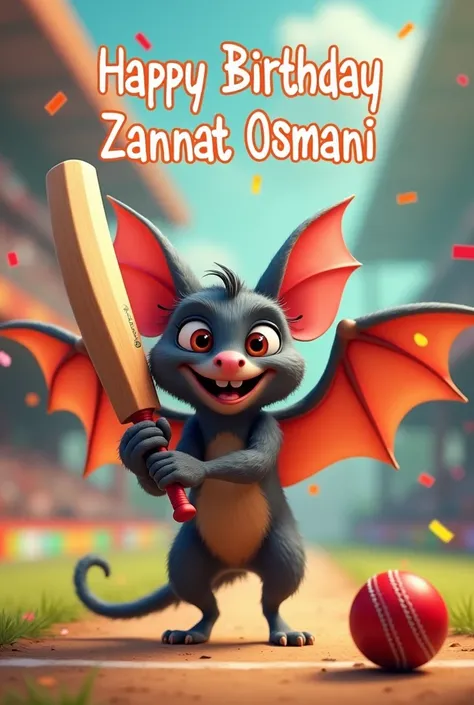 Create an image in which a bat and ball in here and written happy birthday to you Zannat Osmani 