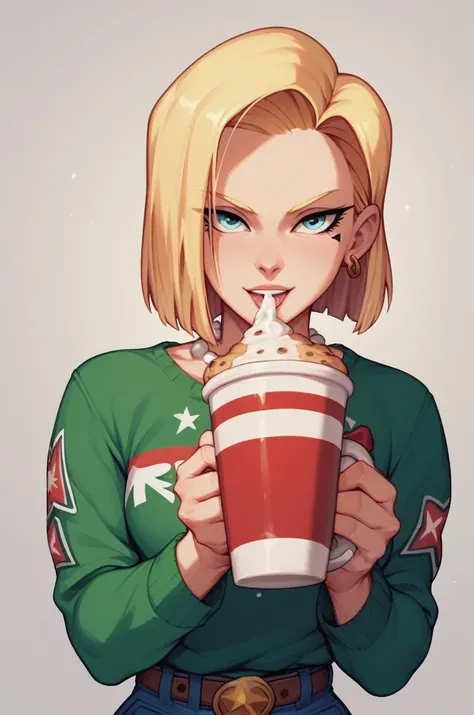 Android 18 on Christmas and give it to uncle A cup of  and a biscuit 