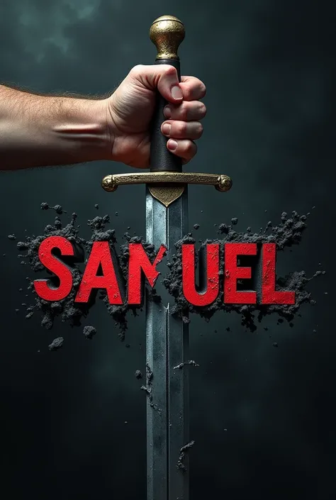 The word Samuel being split in half by a sword
