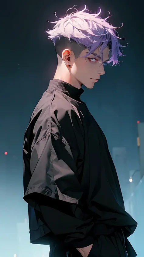  best quality, 8k,  high resolution images,  Jujutsu Kaisen Style Anime Style , ( Empire Cells /Theodores Mysteries ),  Detailed Strokes ,  boring expression , Blurred,  Purple Light Reflects From There, ( Close), 1people, young, male, Model,  Putting Your...