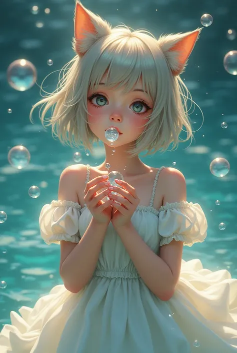 a painting of a woman in a dress blowing bubbles, loish and wlop, ethereal bubbles, moebius + loish + wlop, dreamy and detailed, intricate wlop, closeup fantasy with water magic, fairytale artwork, fairytale painting, in style of anna dittmann, wlop art, r...