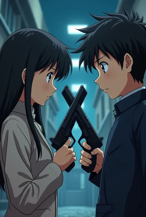 one girl with a gun and a boy with a gun anime rivlas

