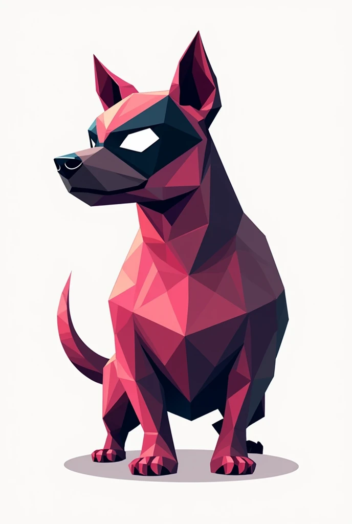 Create a stylized, geometric vector icon of a superhero dog with mask, made up of a mosaic of triangular shapes. with colors pink, black, white creating a gradient effect.