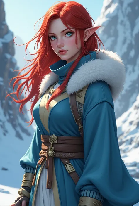 Create an oc from the series Avatar : The Last Airbrander with long red hair
 And gray eyes. Dress her up with clothes from the Water Tribe.