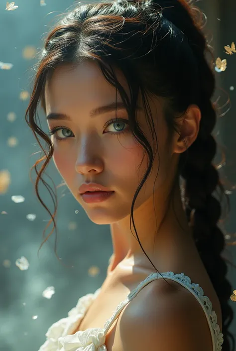 (solo, full body photo:1.3), (action packed:1.3), (haze, fog, mist:1.3), chiaroscuro, best quality, photorealistic, 1woman, (cute), (24yo:1.2), braids highly detailed, Gen z, digital photography, art by artgerm and ruan jia and greg rutkowski surreal paint...