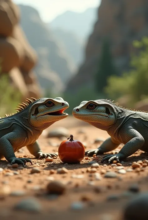 Place two reptiles around a piece of food