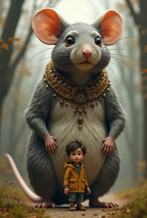 A mouse with a collar and a boy next to it is a big 
mouse


