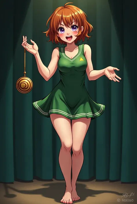 Merula snyde (harry potter), female, medium sized breasts, short hair, messy hair, multicolored hair, brown hair, orange patch hair, purple eyes, toned legs, sexy barefoot, feet, pale skin tone, fair skin, drooling, parted lips, red lipstick, ahegao, tongu...