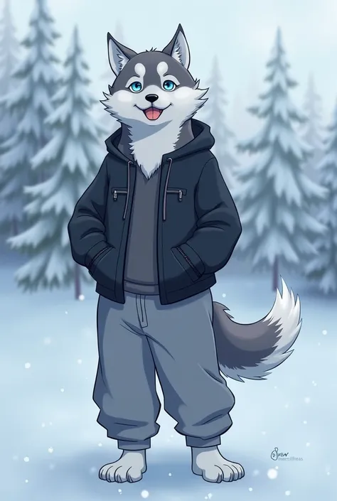 This is Snow Fleur. The anthro husky belongs to the Sakhalin Husky breed and is a sled dog. It has a thick fur coat, typically in shades of grey, black, and white. He mostly likes everything cold. I mean, and its all, right his paws/hands are cold sows is ...