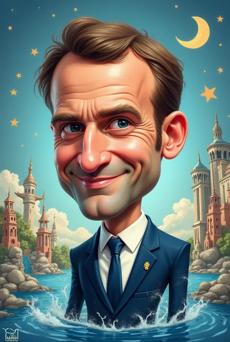 caricature. 
Emmanuel Macron is reincarnated as an Aquarius.