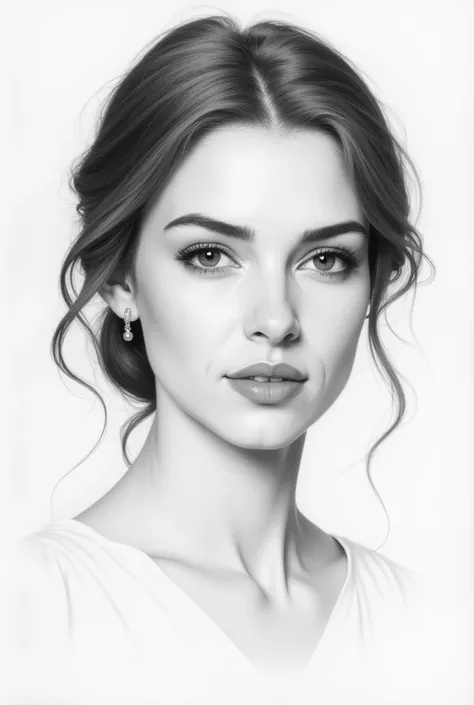 Simple black and white Pencil portrait and realistic woman with simple hair style drawing