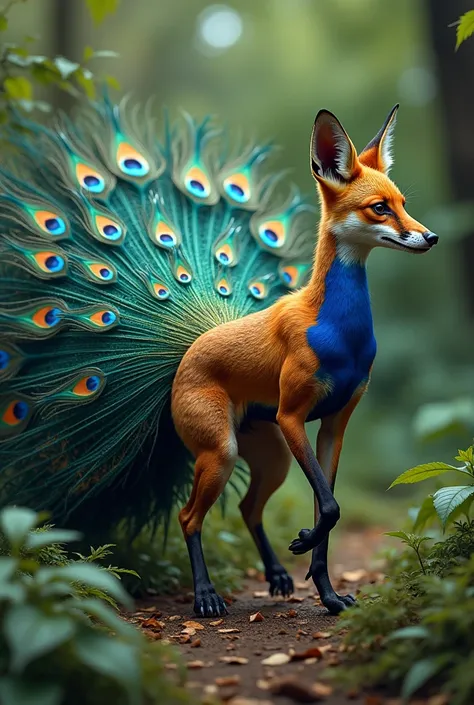 Fox-Peacock Hybrid

Description: A slender fox with a long tail covered in vibrant peacock feathers.

Abilities: Uses its tail to distract or intimidate predators while hunting swiftly