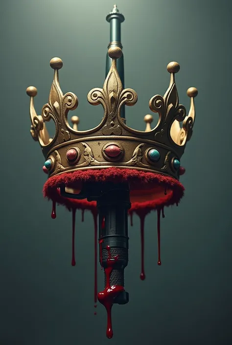 A crown with a bloody gun 