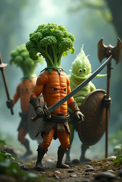 Human Carrot , cabbage, Lettuce with weapons 

