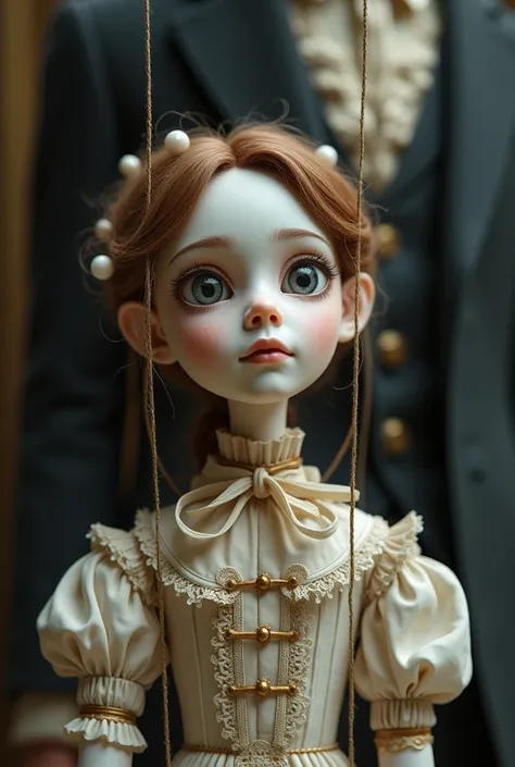 A girl in the form of a puppet background of a man