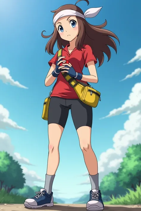 masterpiece,best quality, highly detailed, score_9, score_8_up, score_7_up, score_6_up,source_anime,
BREAK
 may, 1girl, may (pokemon), solo, gloves, bandana, brown hair, holding poke ball, poke ball, holding, standing, bike shorts, black socks, short sleev...