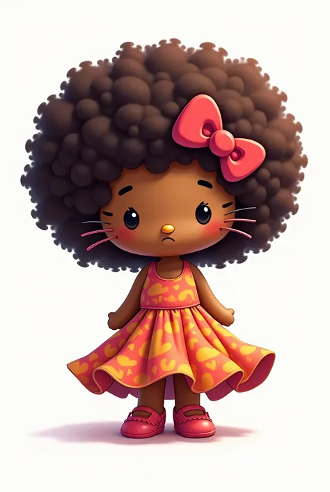 Hello Kitty cartoon mode with afro hair and womens dress 
With white background