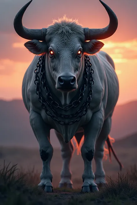  Create a twilight bull with black and white chains, Taking a red bull in color 