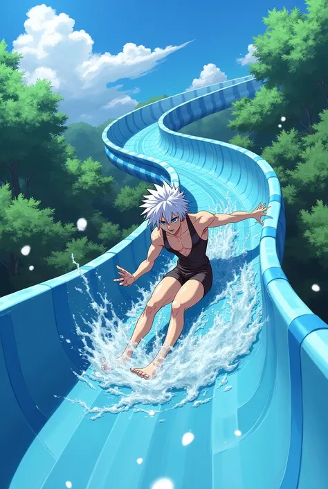 can you make gojo from jujutsu kaisen sliding down a water slide
