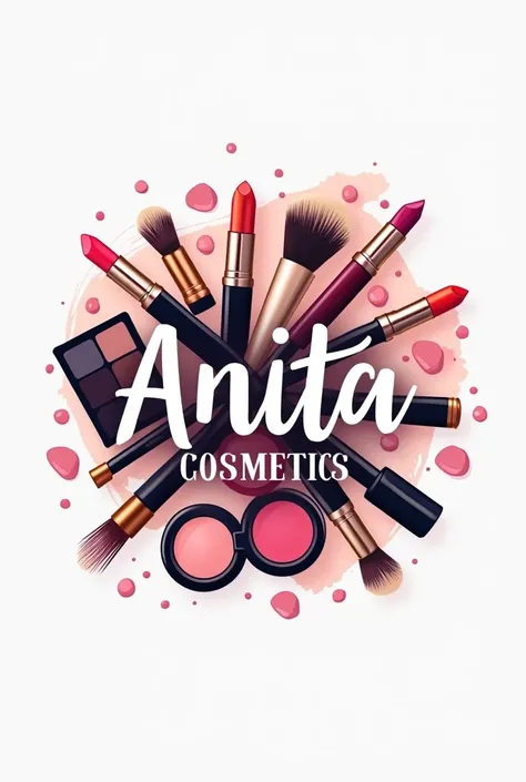 I want to create a logo for my business , I sell cosmetics, My business is called Anita cosmetics ,In Spanish,  but put some cosmetics in the logo  ,  to improve it put a lot of cosmetic things,  cosmetics Anita should not be the center. I want you to say ...