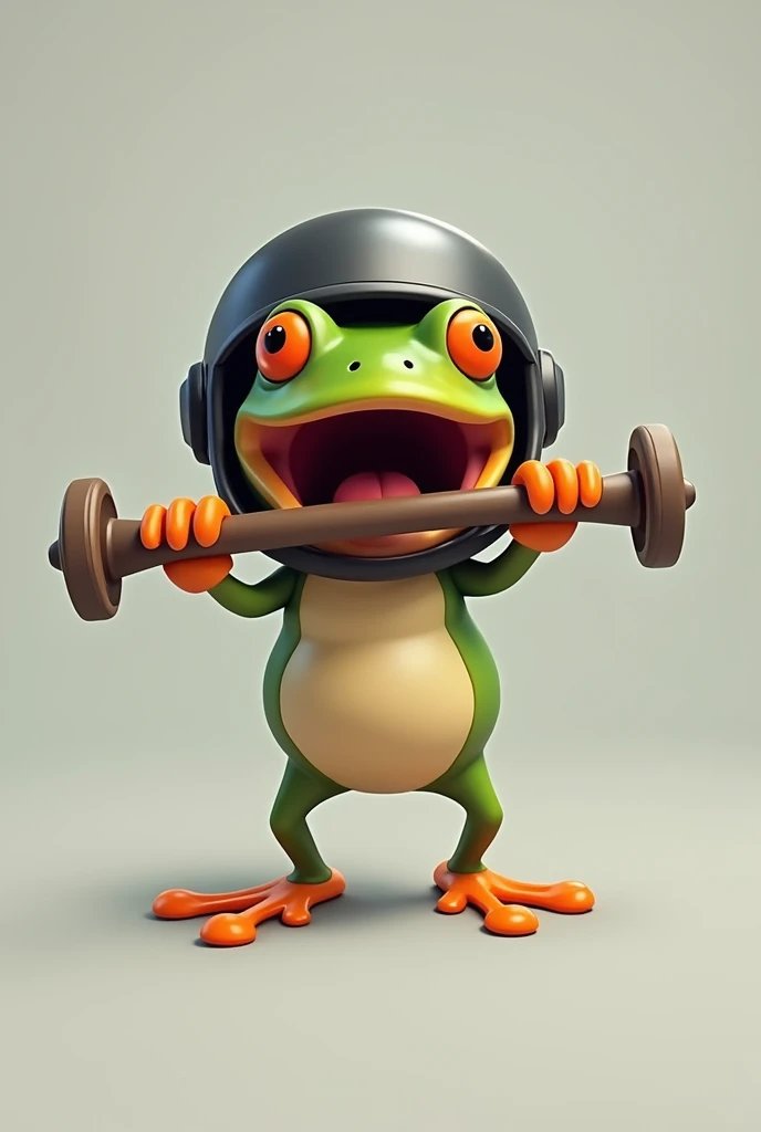  a cute vector of a small frog wearing a motorcycle helmet) Small in size, standing, with an open mouth holding a huge handle  ,  illustration digital, uniform gray background ,  getting closer to perfection,  text,  soft and crisp focus ,  illustration,  ...