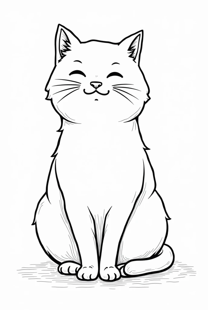 coloring book page of cat, black and white, cute, relaxing, for asmr, minimalist without color background, bold, thick and clean lines