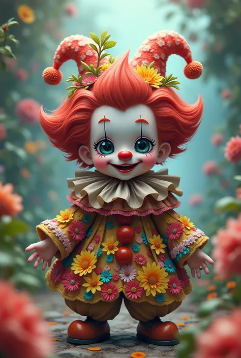 Anime style clown with a costume made of flowers